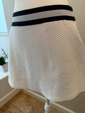 Tail White Textured Skater Skirt with navy blue Striped Waistband